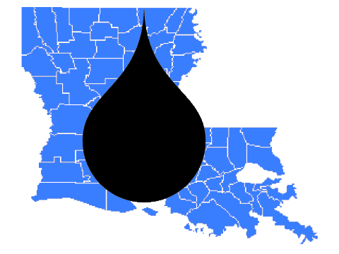 Louisiana Oil and Gas Symposium Logo Oil drop over map of Louisiana